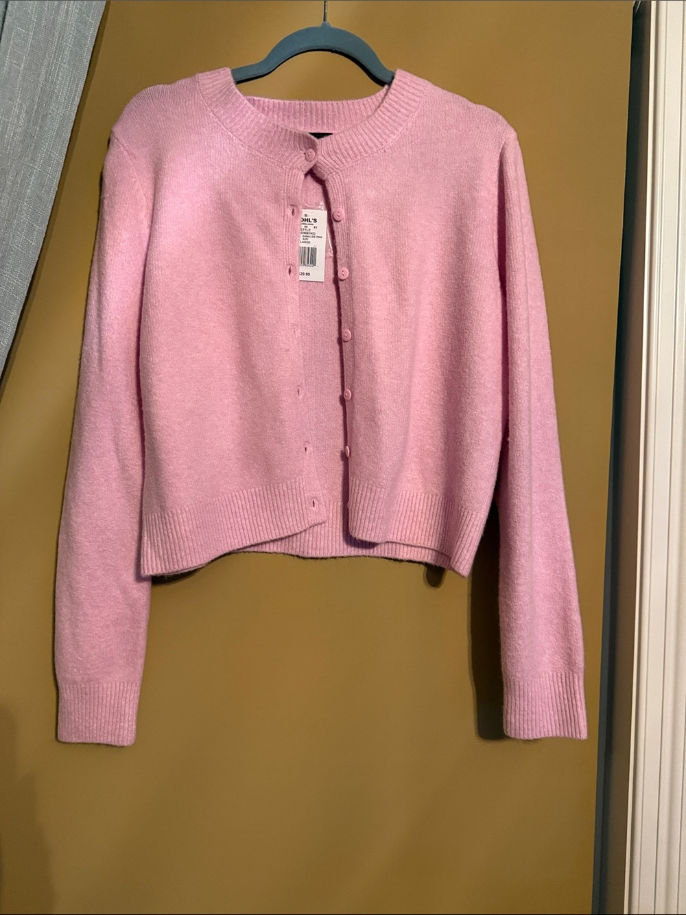 Women's Pink Button-Front Crewneck Cardigan